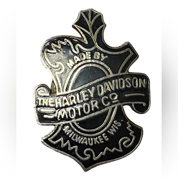 Vintage Black Silver HARLEY Enamel Pin with back - Picture 2 of 5